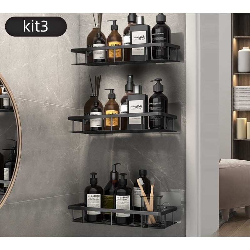 1/2/3 Suporte Alumínio De Banheiro Para Shampoo Rack Organizador Alta Qualidade Prateleiras Sem Furo