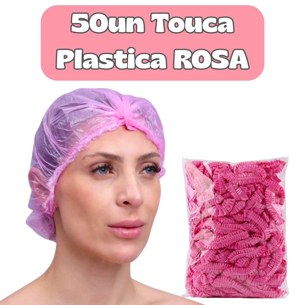 50un Touca Plástica Descartável Rosa | Salão, Spa, Estética e Hidratação Capilar