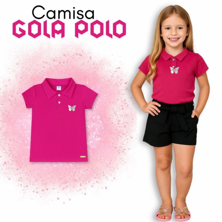 Camisa Polo Infantil Feminina em Malha Canelada co