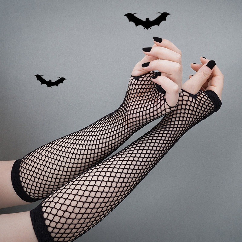 Elegante Longo Preto Fishnet Luvas Das Mulheres Sem Dedos Meninas Dança Gótico Punk Rock Traje Fanta