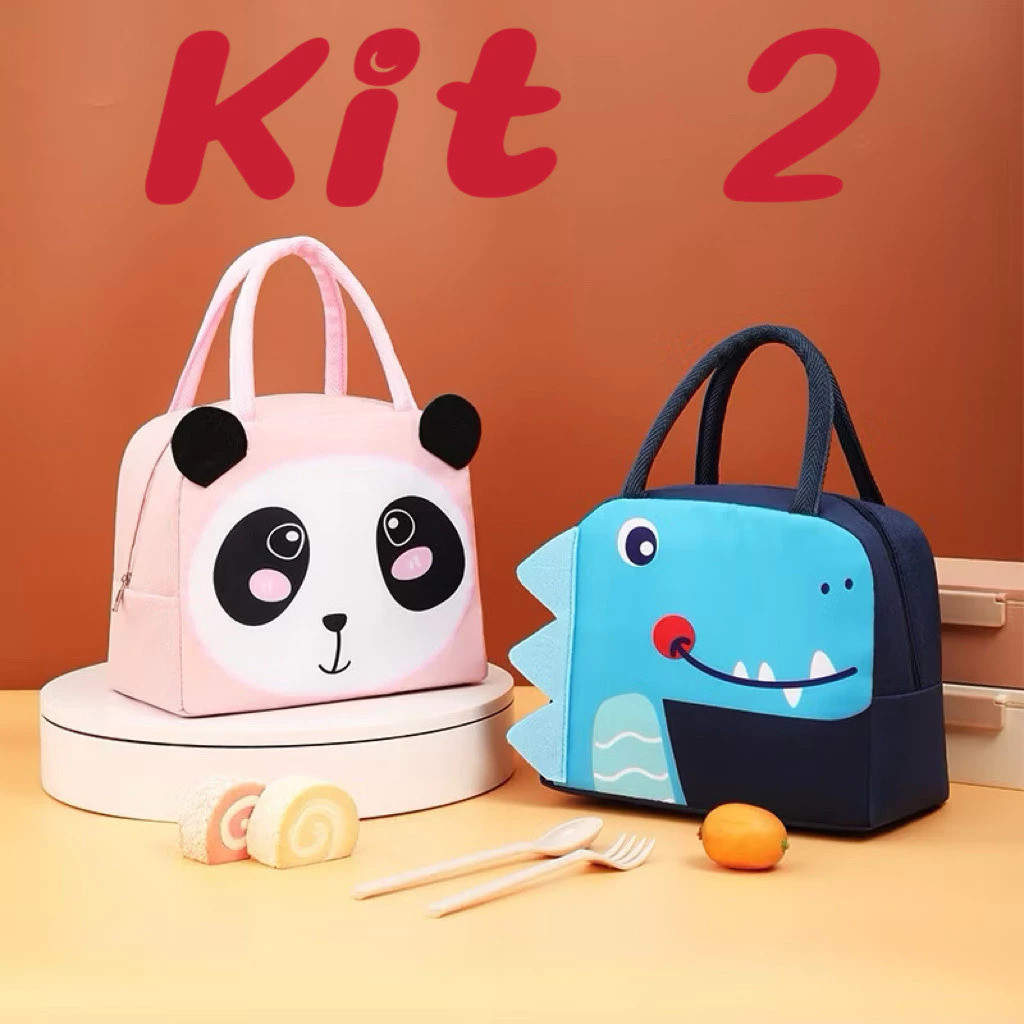 Kit 2 Bolsa Lancheira Termica Com Desenho De Animais