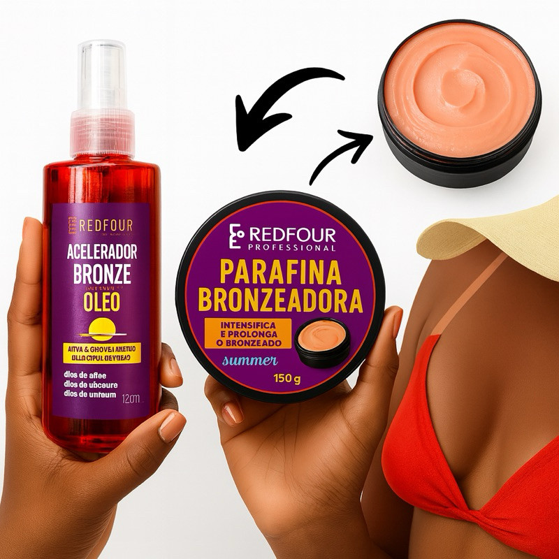 kit  Acelerador De Bronze 120ml + Parafina Bronzeadora RedFour 150g original