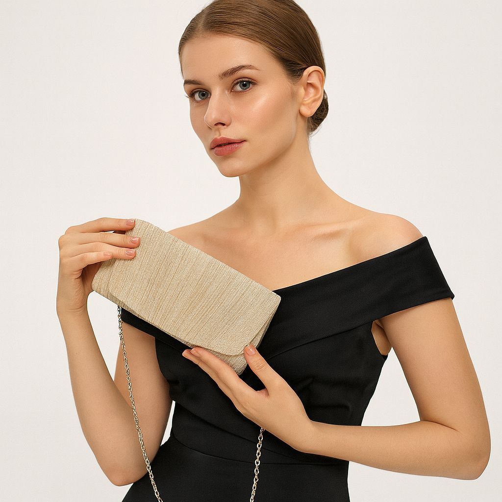 Feminino Carteira Clutch Festiva com Alça de Corrente e Glitter – 038/7: Luxo e Funcionalidade