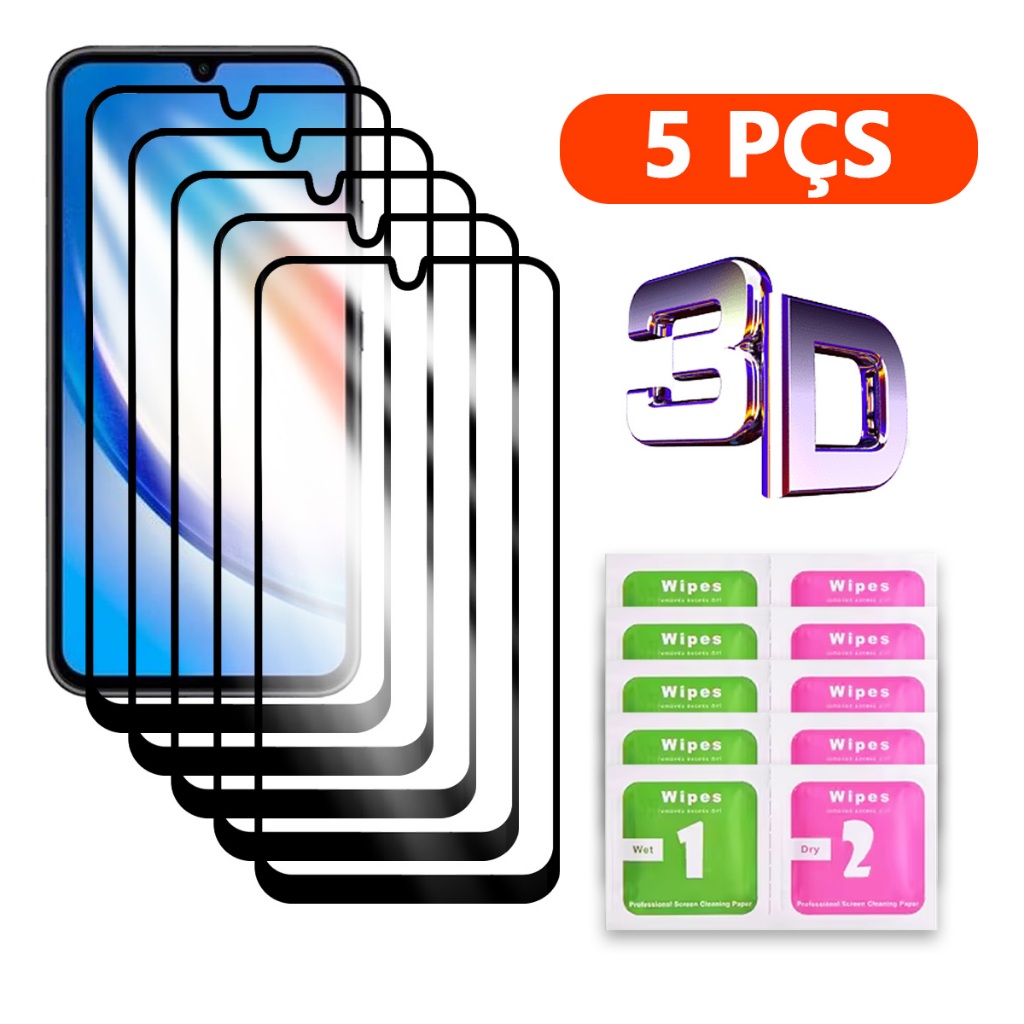 Kit 5 Película 3D Vidro Temperado Compatível Com Todos Samsung Galaxy A56 A36 A26 A16 A06 A55 A35 A2