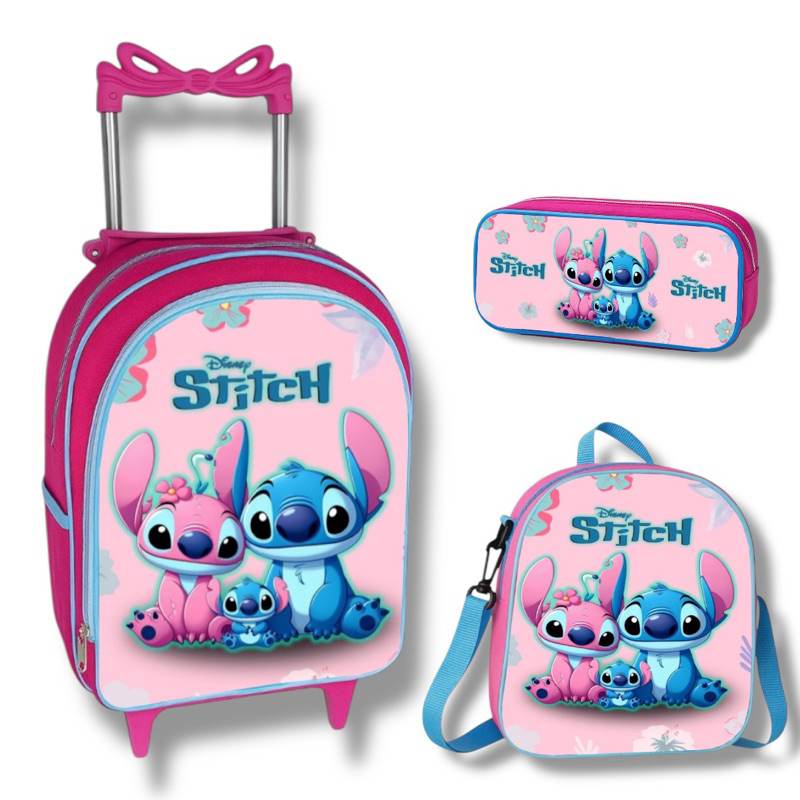 Mochila Infantil Escolar Stitch Lilo Menina Lancheira Térmica e Estojo
