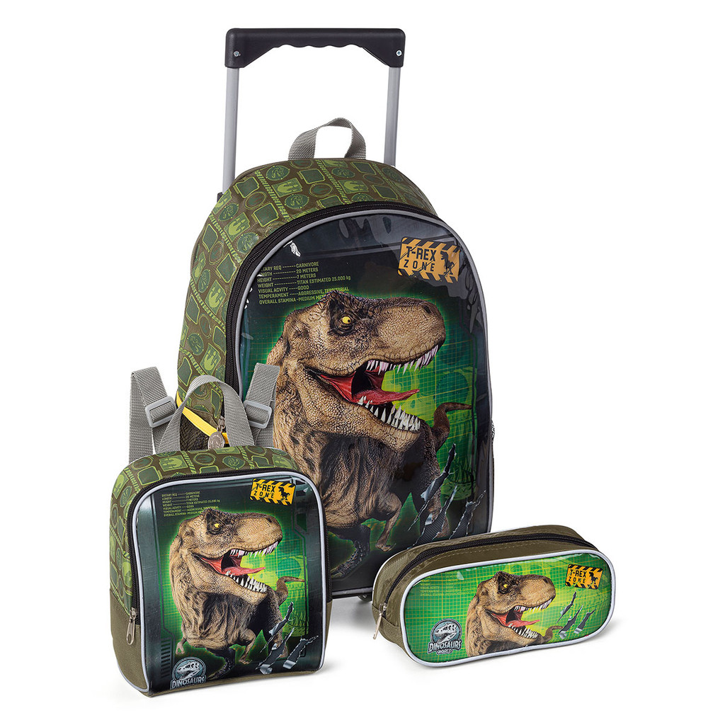 Kit Escolar Meninos 3 Peças Mochila Dinossauro Estojo Lancheira Termica Masculino