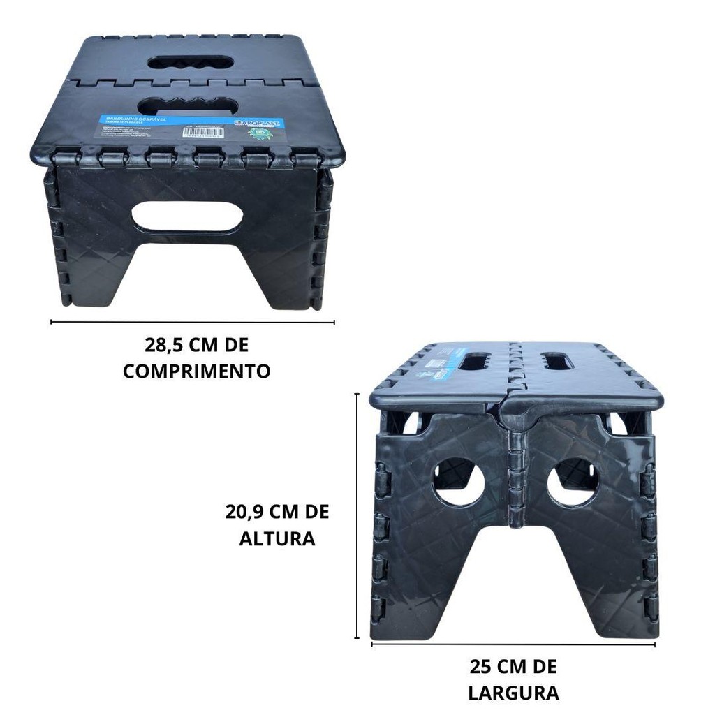 Banquinho Banco Banqueta Dobrável Portátil 21cm Arqplast Preta