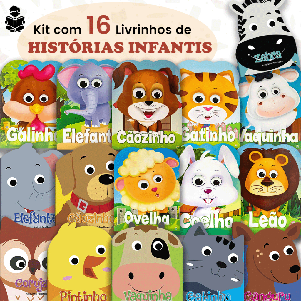 Kit com 16 Livrinhos Infantis  Histórias Educativas  Animais  Presentes  Brincar e Aprender