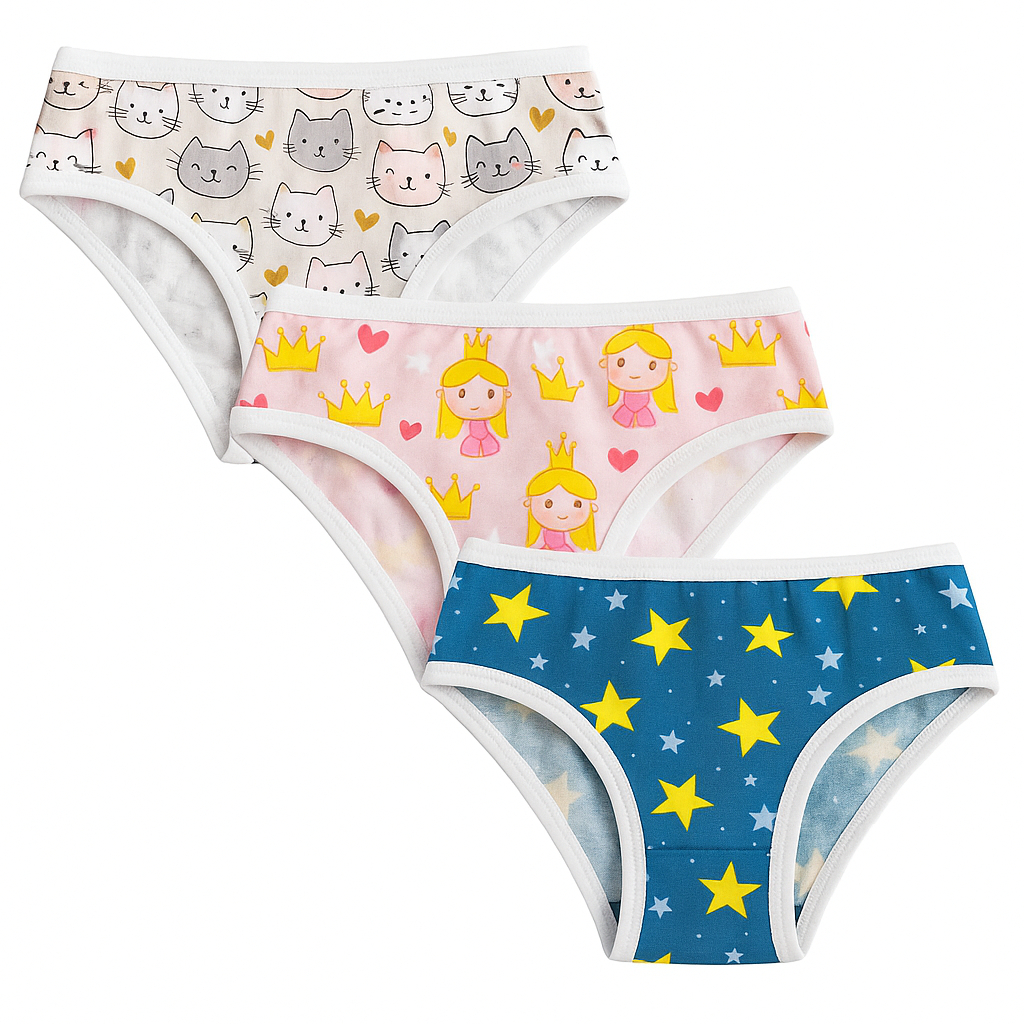 kit com 10 Calcinhas Juvenil Poliéster Estampado para Menina Moça Calcinha Forrada Conforto para o d