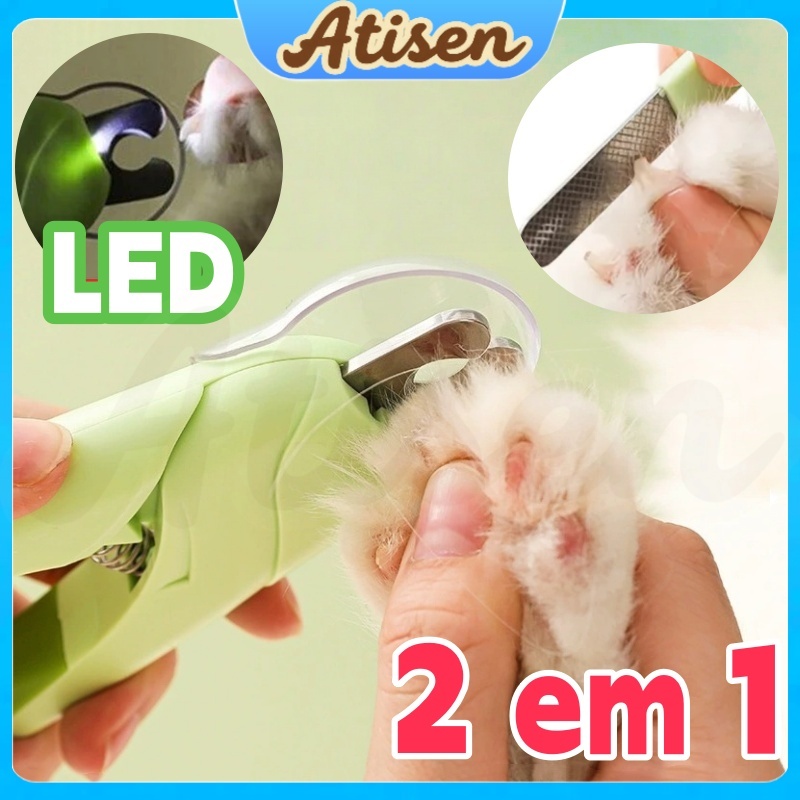 2 em 1 Cortador De Unhas Para Cães E Gatos Kit Alicate Lixa Com Tesoura Completa Luz Led