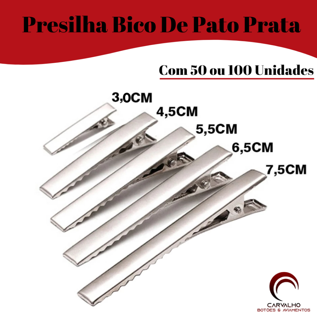 Bico De Pato 50 ou 100 Unidades Presilha Jacare Prata Ouro 3.0cm | 4.0cm | 4.5cm | 5.5cm | 6.5cm | 7