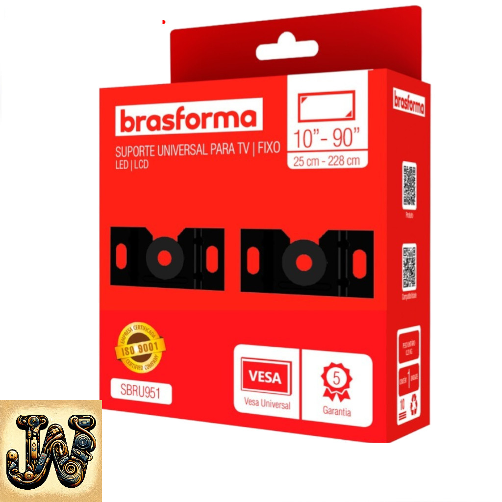 Suporte Fixo Universal Brasforma para TV 10 a 90 Até 100kg Aço Reforçado Fácil Instalação VESA