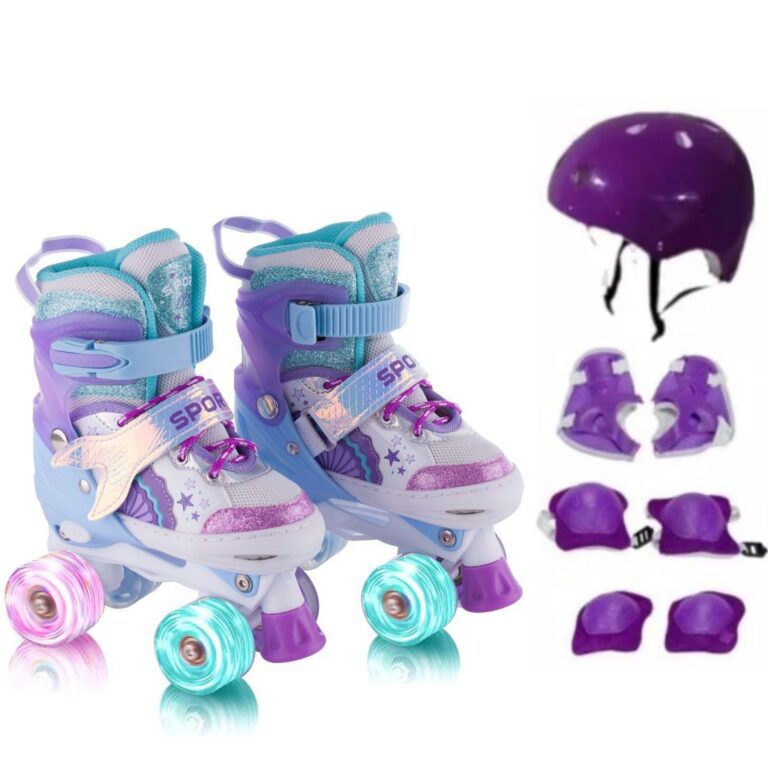 Patins Infantil De 4 Rodas Meninas Com Led + Prote