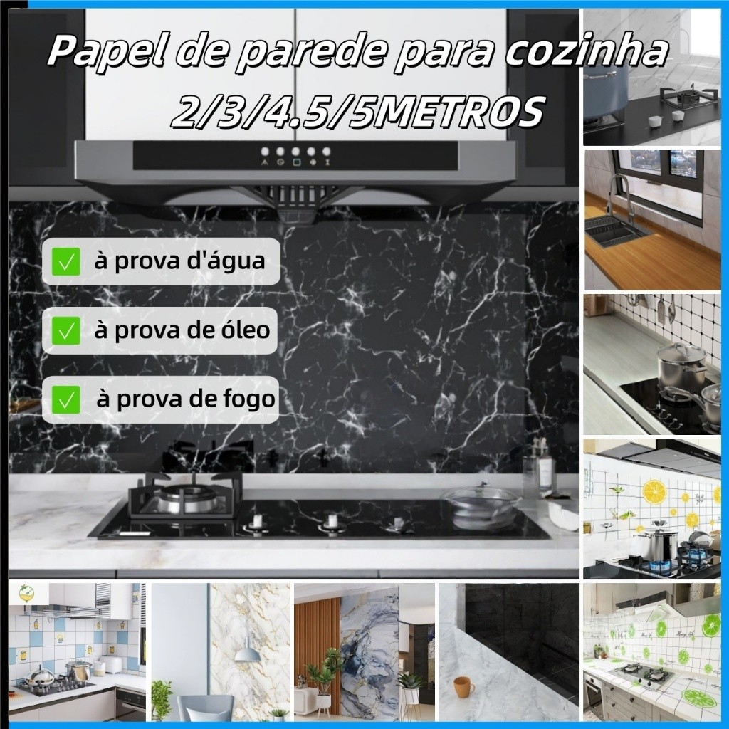 Papel De Parede Autoadesivo Vários Estilos Adesivo De Cozinha À Prova Dágua E Óleo  2/3/4.5/5metros