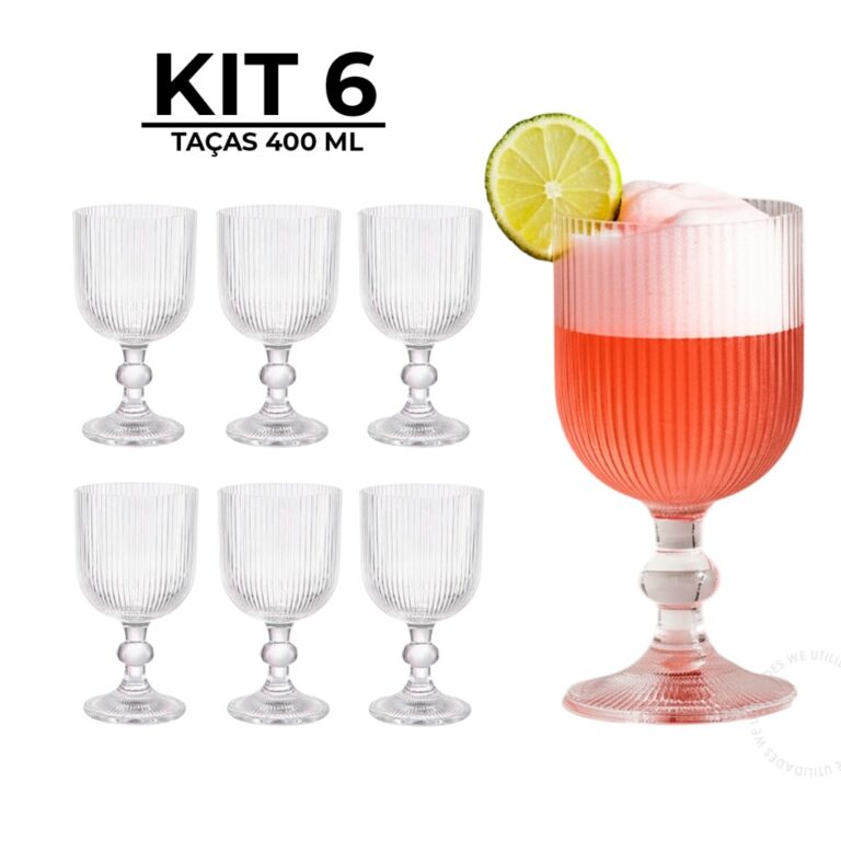 Jogo 6 Taças De Vidro Graffiato 400ml Transparent
