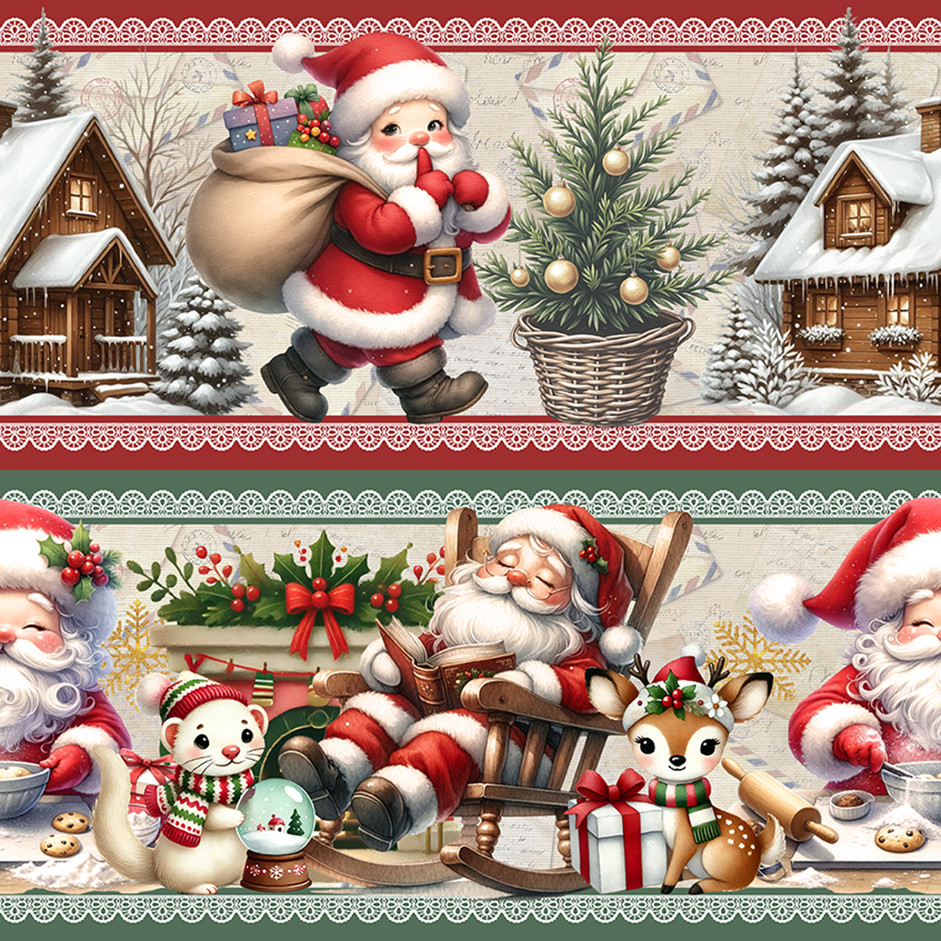 Tricoline Digital Barrado Natal Fofinho, 50cm x 1,50mt