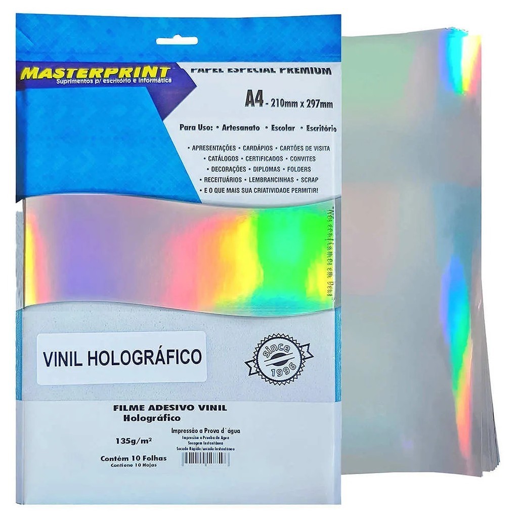 FILME ADESIVO VINIL HOLOGRAFICO 135G/M² A4 – 10FOLHAS