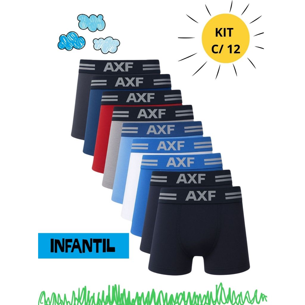 Kit 12 Cuecas Boxer Infantil Microfibra Premium | Lisas e Estampadas