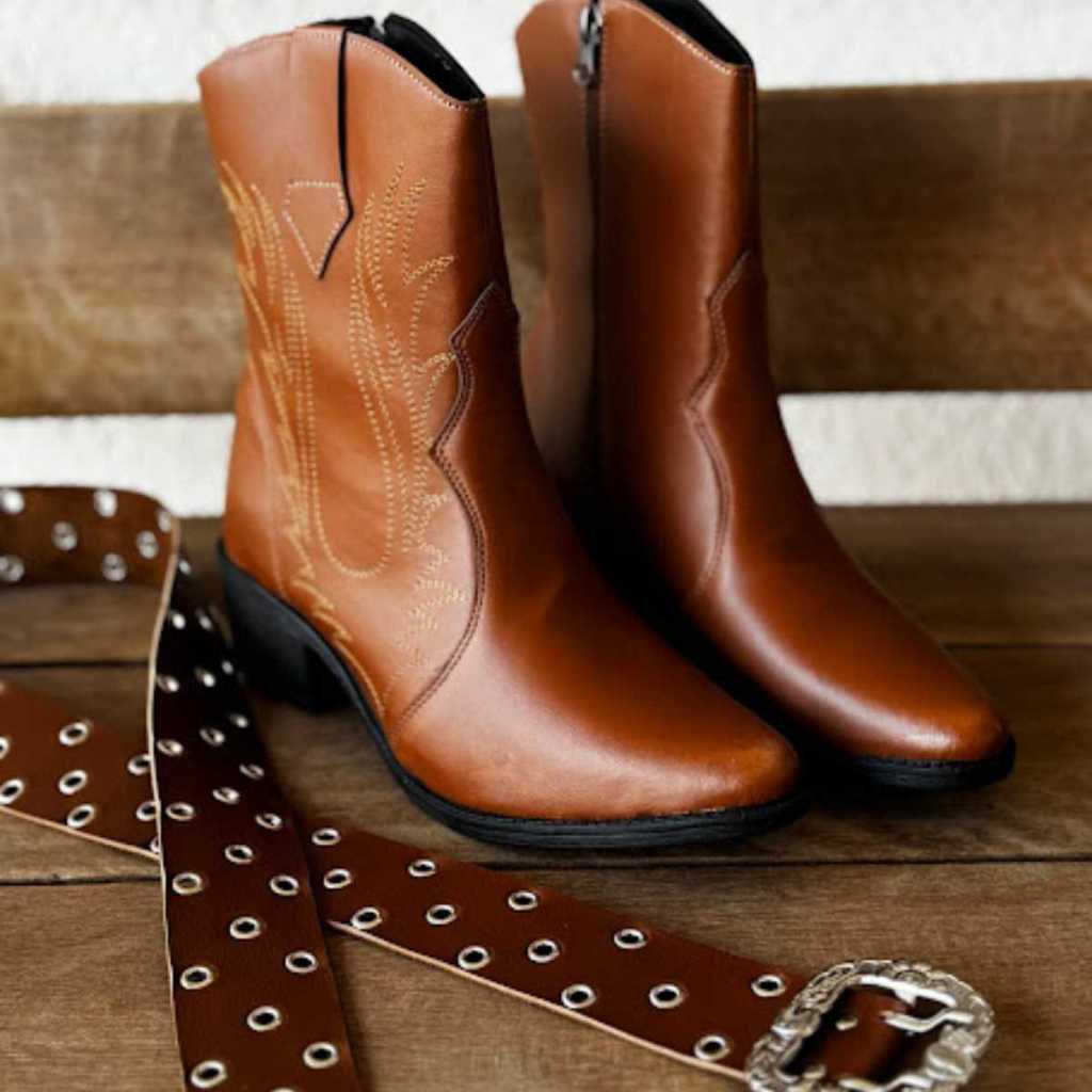 Kit Country Western Bota Texana Bico Fino+Cinto Moderno Elegante Rodeio