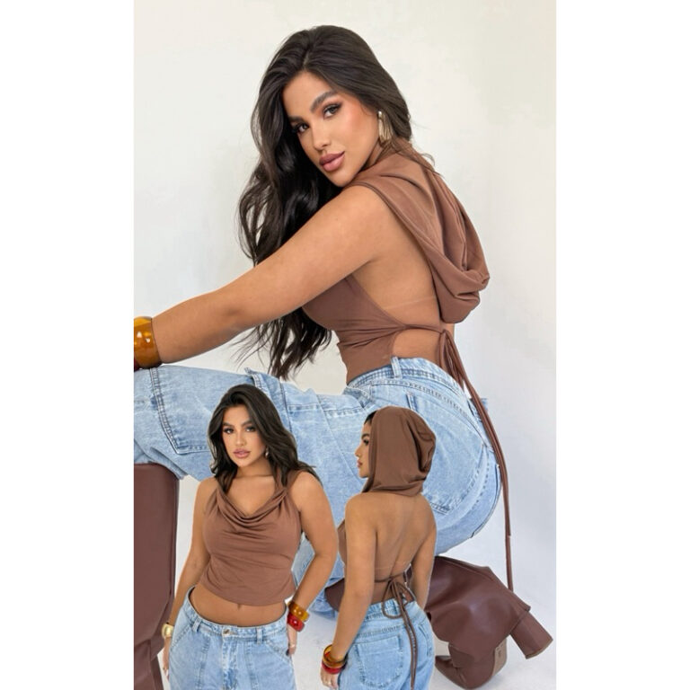 Croped com capuz feminino de decotado