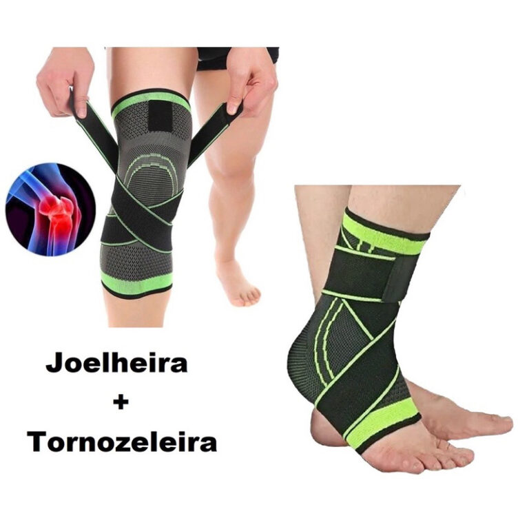 Kit Tornozeleira + Joelheira Ortopedica Compressã