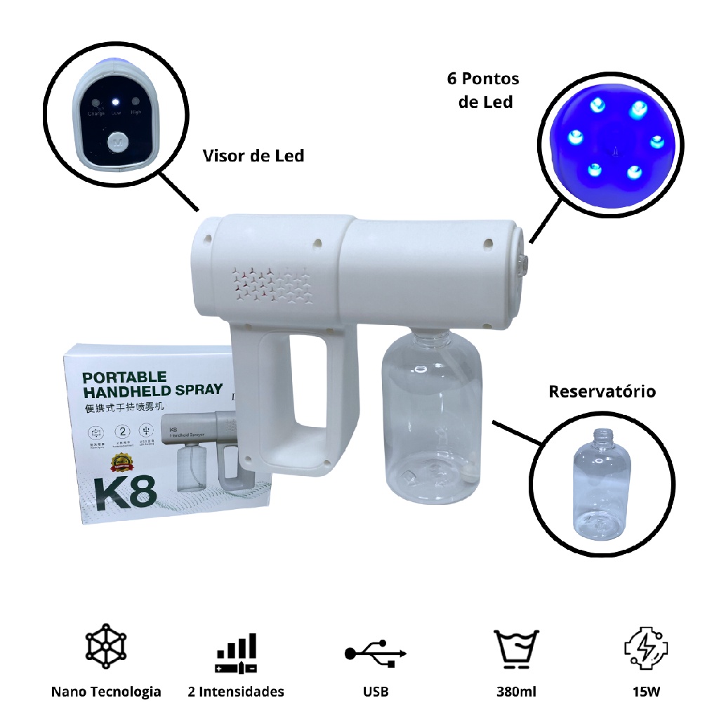 Pistola Pulverizador  Tratamento Capilar K8 Nanoterapia 380ml Vapor Azul