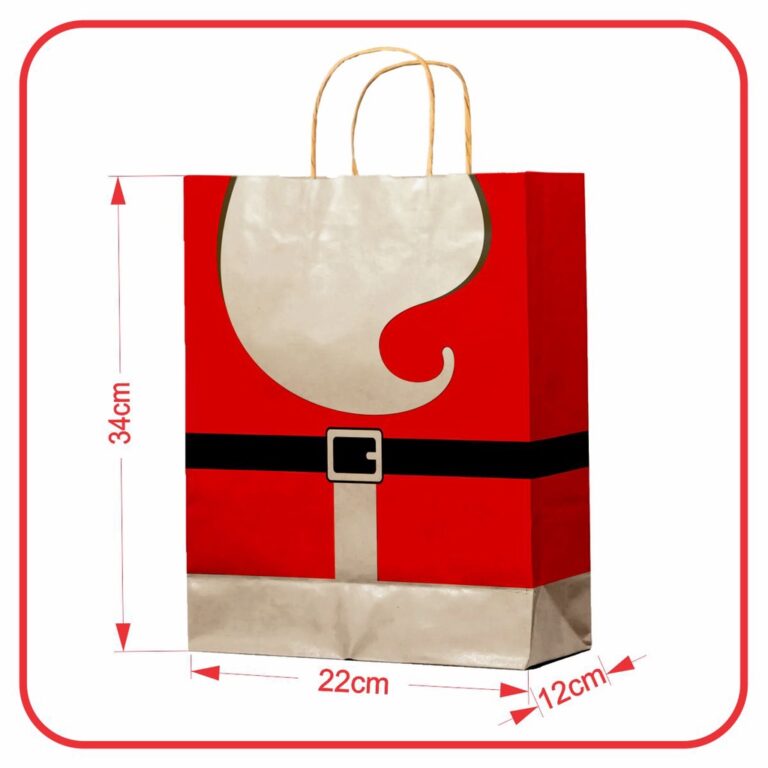 Sacola Kraft Feliz Natal Papai Noel 10 Unidades &#