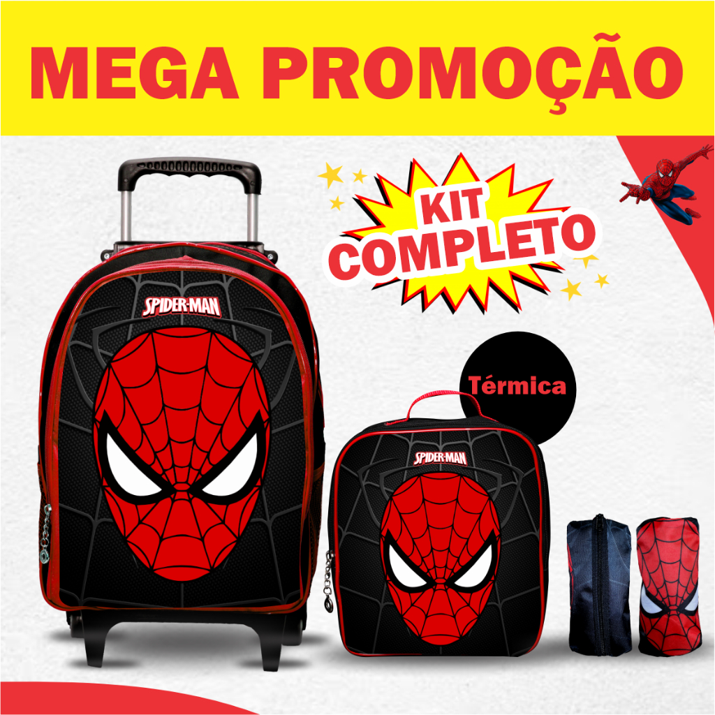 Mochila escolar Rodinha – menino – menina + Lancheira Térmica + Estojo