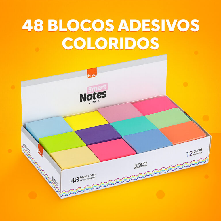 Caixa De Bloco Adesivo Smart Notes 12 Cores c/48 U