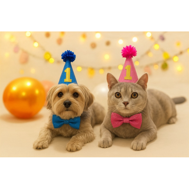 Kit Festa Pet: Chapéu de Aniversário + Gravata Personalizados com Número à Escolha | Cachorro e Gato