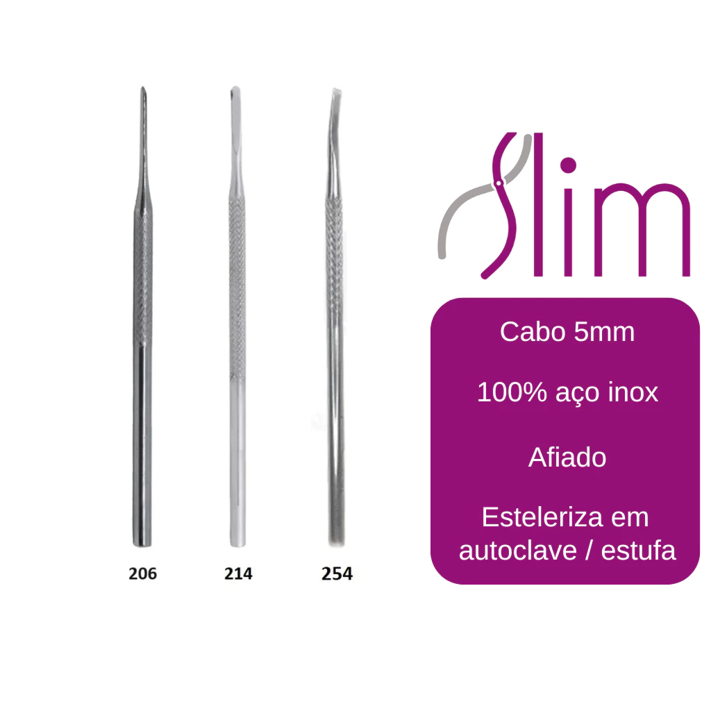 Kit Espátula Desencravador Slim Podologia – 3 Peças N206, N214 e Formão N254