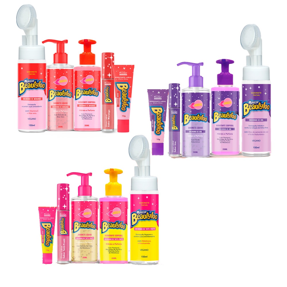 Kit Linha Beautyloo Skin Care Completo Cheirinho de Chiclete Face Beautiful
