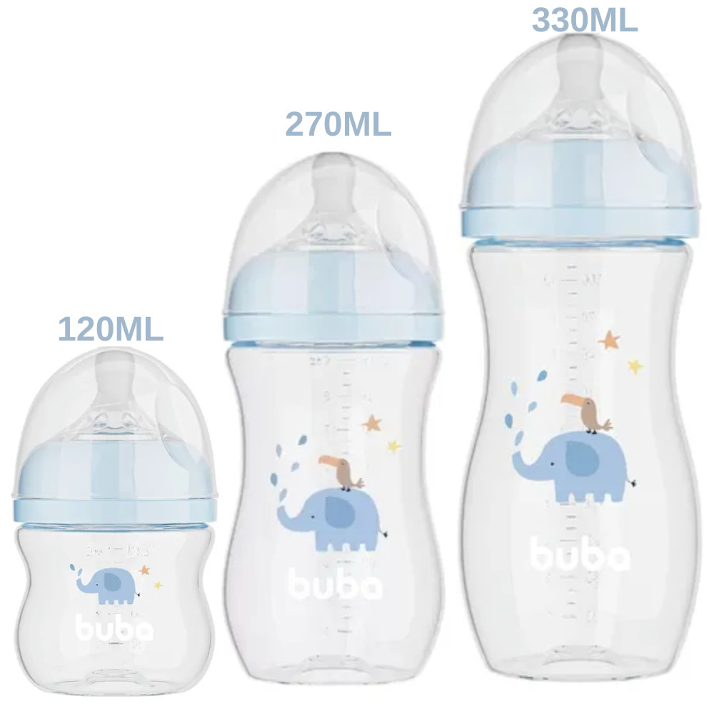 KIT C/ 3 MAMADEIRAS EASY FLOW ELEFANTE AZUL 120ML/270ML/330ML – BUBA