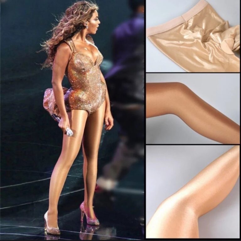 Meias Femininas De Cetim Brilhante Nude Estilo Mei