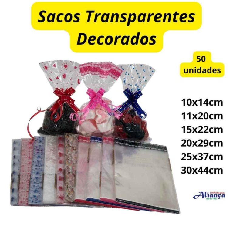 50 Sacos Transparente Decorados para embalar doces
