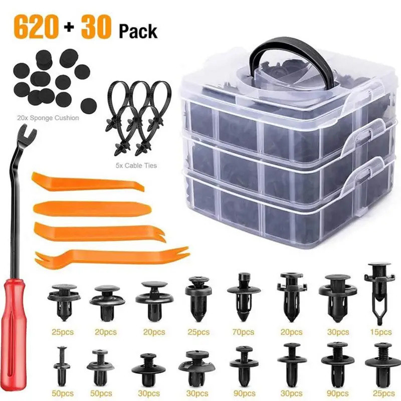 Kit 650 Peças Presilha Grampo  Fixadores Revestimento Interno Externo Kit Espátula Com Chave Automot