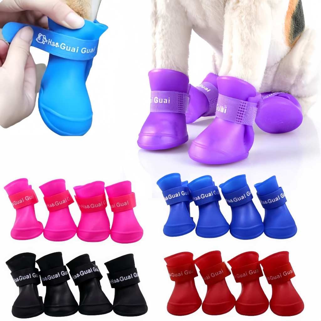 Kit 4 Sapato para Cachorro Gato Pet Bota de Borracha Impermeável Antiderrapante Botinha a Prova Dágu