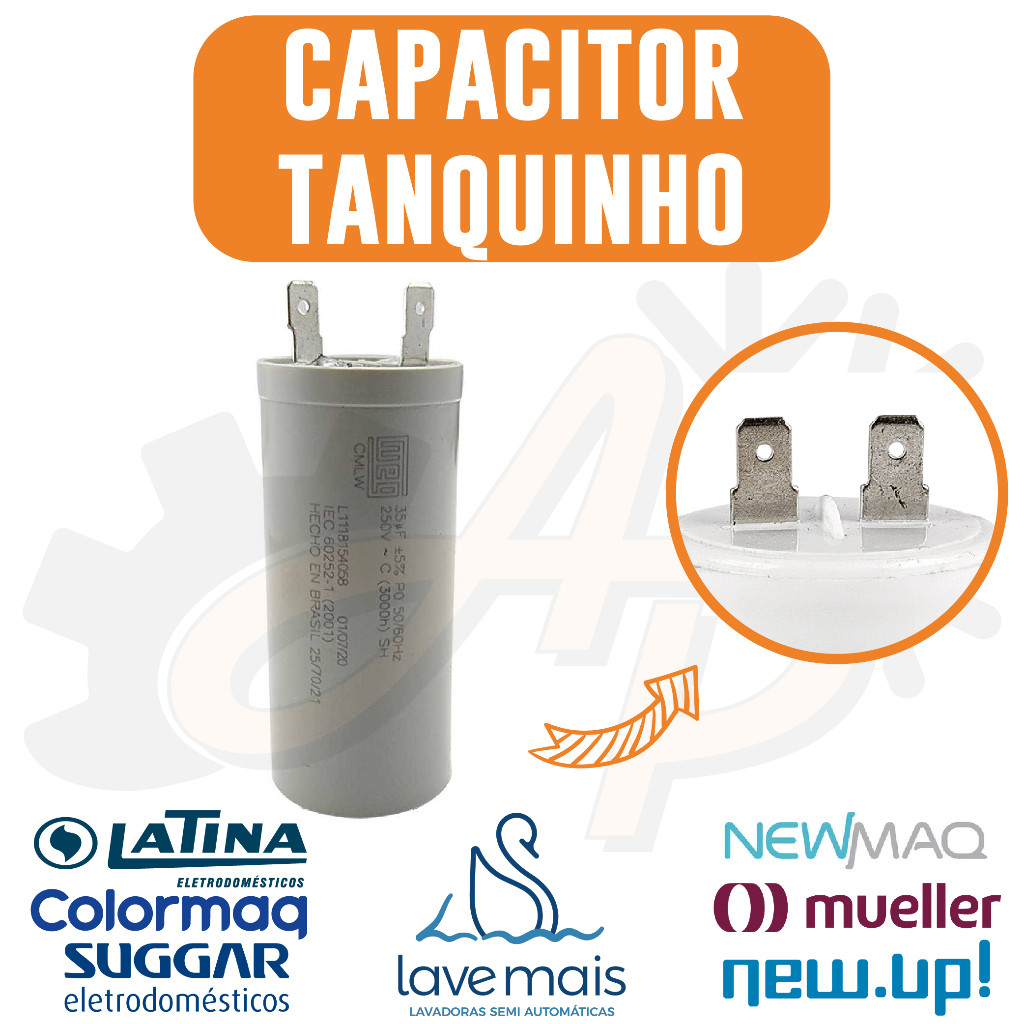 Capacitor P/ Tanquinho Suggar Colormaq 35uf Bivolt Universal