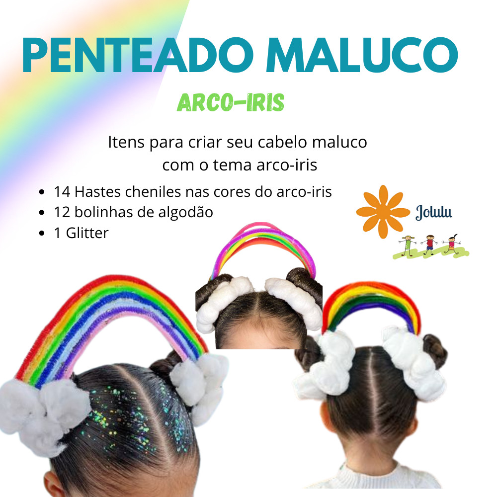 Itens Cabelo Maluco Penteado Criativo Tema Arco-iris Divertido Festas Escolas Aproveite