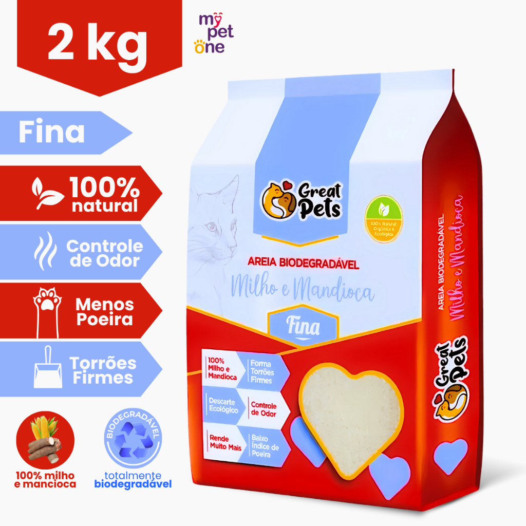 Areia Great Pets para Gatos Biodegradável Fina – 2 Kg