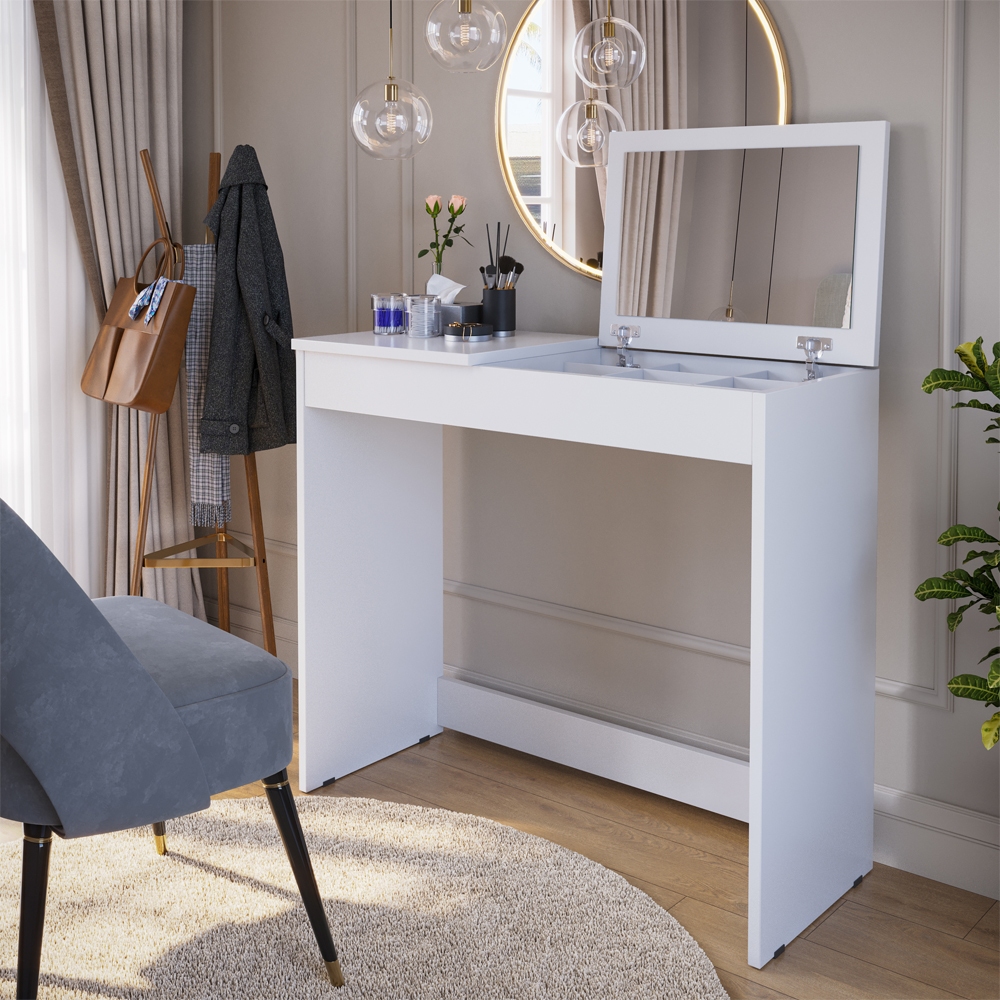 Penteadeira Escrivaninha com Espelho e Porta Joias Paris Branco Quarto Meninas – G4 Magazine