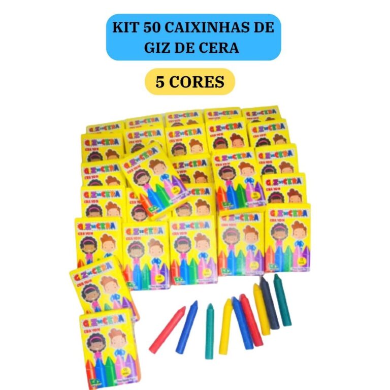50 cx Mini Giz de Cera 5 Cores P/ Kit Festa Lembra