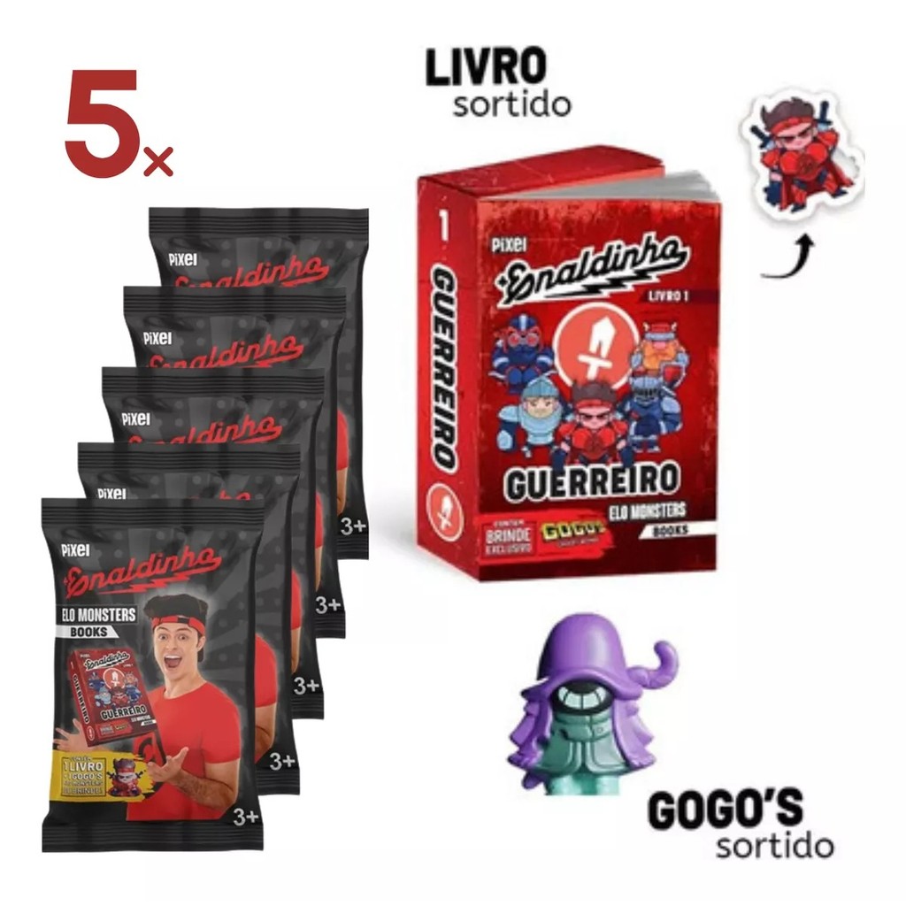 Kit 5 Envelopes Flow Pack Elo Monsters Enaldinho Oficial Coleção Com 5 Gogos e 5 Mini Livros