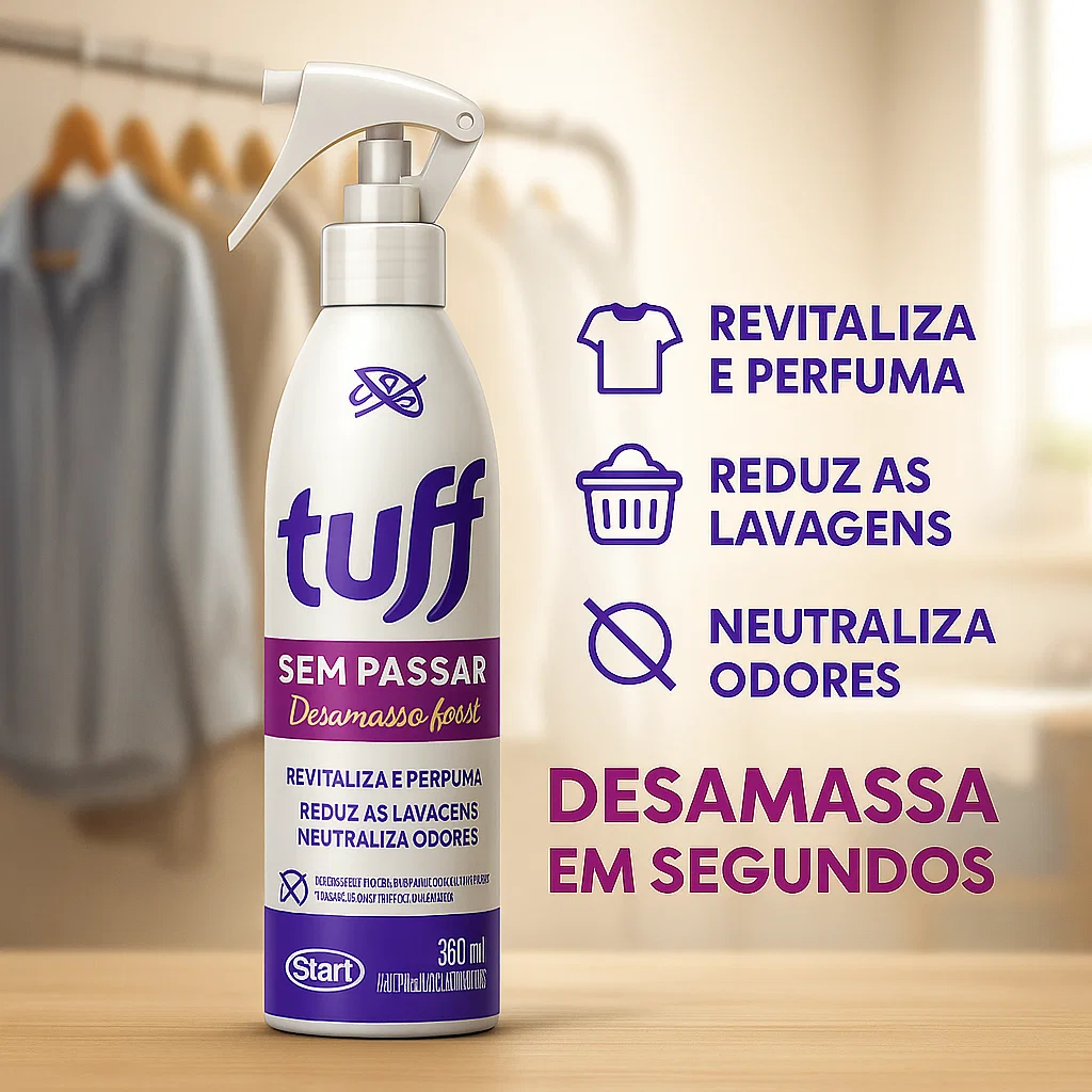 Tuff Sem Passar: Desamassa Fácil, Perfuma e Neutraliza Odores
