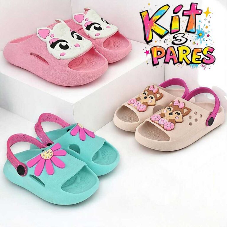 Kit 3 Pares Sandália Papete Infantil Menina Chine