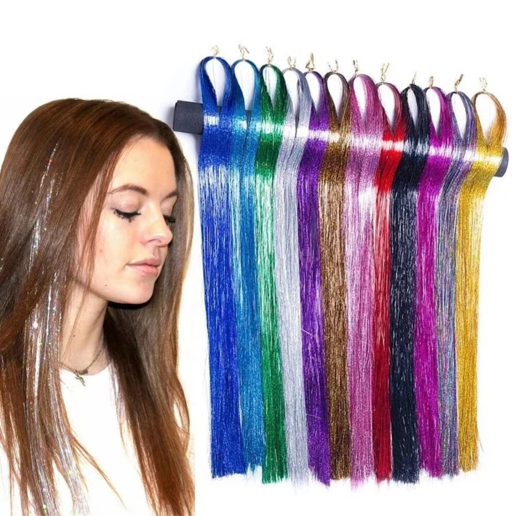 Fios de Cabelo Coloridos 12 unidades Brilhosos Sintético Holográficos multicolorido – ENVIO IMEDIATO