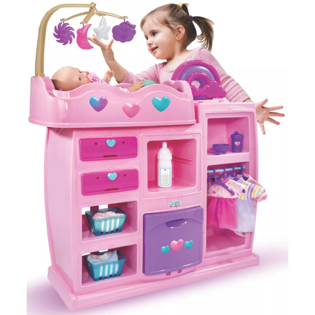 Quarto de Boneca Dos Sonhos 2 em 1 Berço com Roupeiro e Banheira com Ducha – Magic Toys 8104