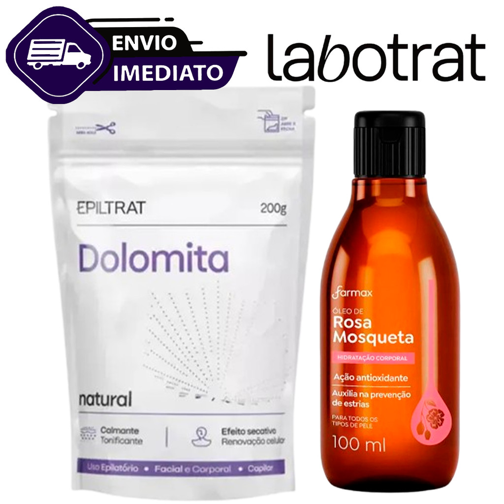 Kit Clareador Dolomita + Óleo Rosa Mosqueta Clareamento Máscara 200g + 100ml Labotrat Envio Imediato
