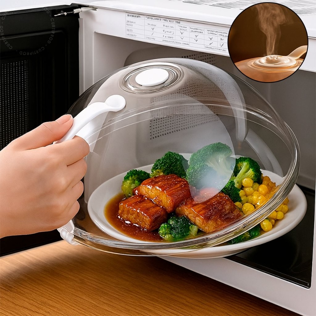 Tampa Para Forno Microondas Anti Sujeira Respingo Válvula e Alça Conserva Quente Protetor Alimento G