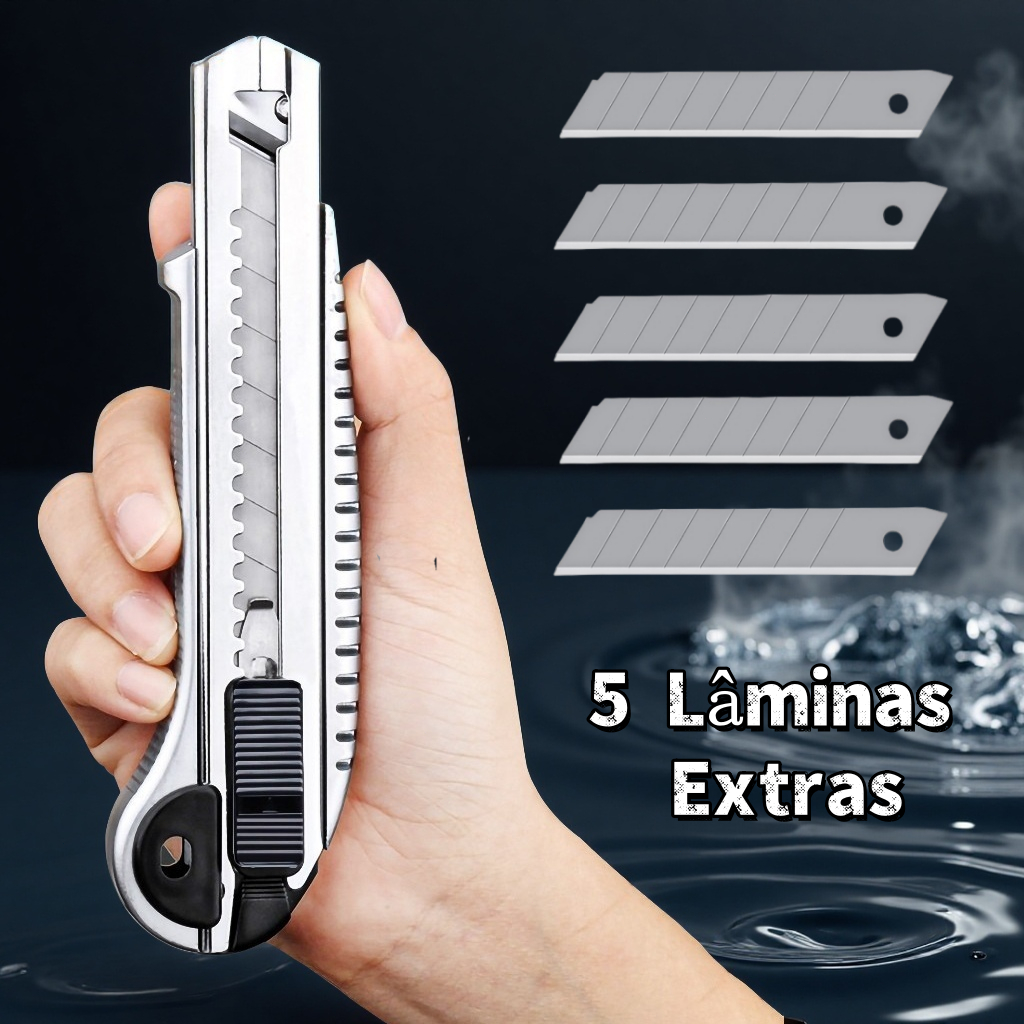 Estilete De Metal Profissional 18mm + 5 Lâminas Extras w-13
